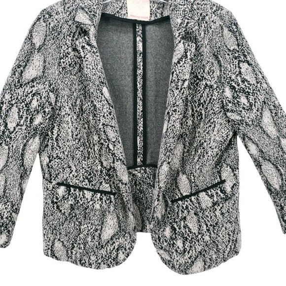 REBECCA TAYLOR Open Front Blazer Black White Snake Print Peplum Back SMALL? - Picture 2 of 10